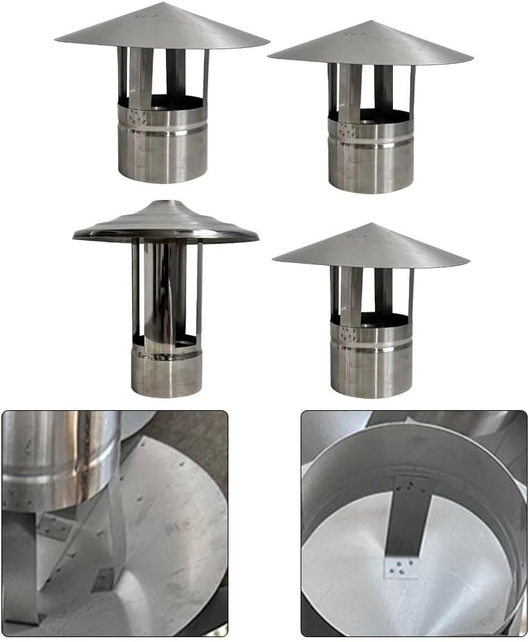 Round Roof Rain Cap, Stainless Steel Woodburner Chimney Pot Roof Cowl Metal Flue Rain Cap Ducting Pipe Cover Vent(150mm)