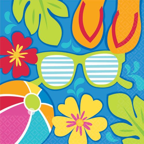 Amscan Hawaiian Luau Beach Summer Splash Luncheon Napkins, Multicolor, One Size, 36ct