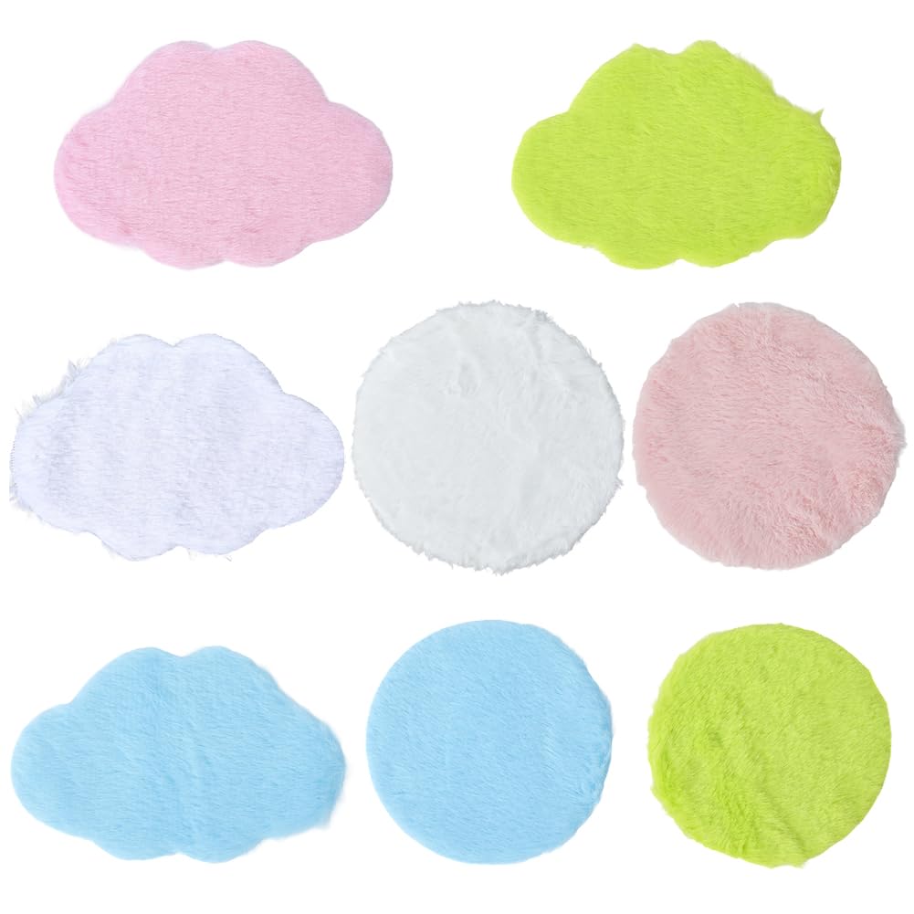 GORGECRAFT 8pcs Miniature Carpet Dollhouse Rug Mini Doll House Decor Miniature Dollhouse Area Rug Polyester Fluffy 1/12 Scale Dollhouse Round&Cloud Rugs Velet Carpet for Furniture Decoration