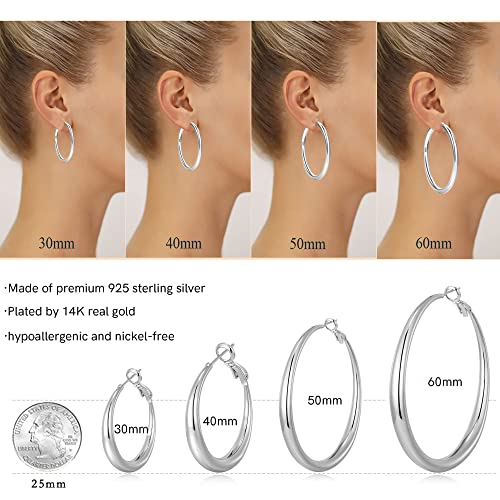 Sterling Silver Hoop Earrings For Women Large Silver Hoop Earrings Lightweight Big Silver Hoop Earrings Hypoallergenic Sterling Silver Hoop Earrings For Women (30&40&50Mm Gold) #TOP2