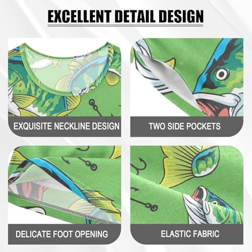 Pajama Sets Short Sleeve Large Mouth Green Bass Tuna Fish Soft Cotton Summer Sleepwear 2 Piece PJS Size 5-14T3