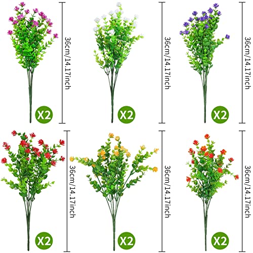 12 Bundle Artificial Flowers For Outdoor Uv Resistant Plants, Fall Faux Flowers Bulk Fake Flowers For Indoor Porch Vase Pots Greener Shrubs Hanging Planters Window Box Decorations #TOP3