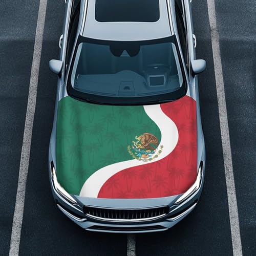 Image of Car Hood Cover Stretchable Car Hood Wrap Blanket Mexican Flag Waterproof Auto Decorative Accessories for Compact Sedan SUV Truck Minivan (59x39 Inch)