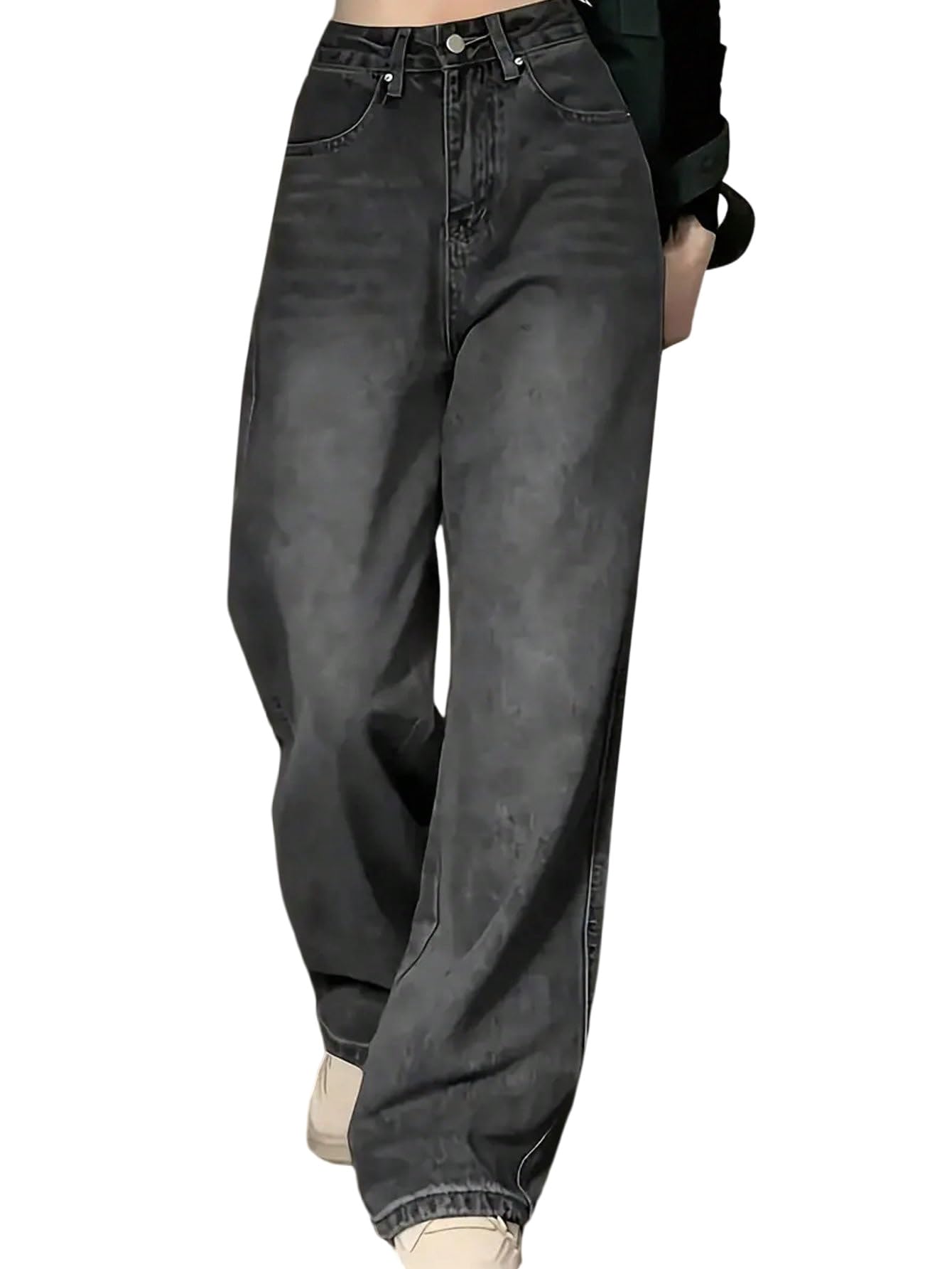 SweatyRocks Jeans da ragazza a vita alta jeans con tasche a gamba larga, jeans con chiusura lampo, jeans in denim con bottone, pantaloni casual