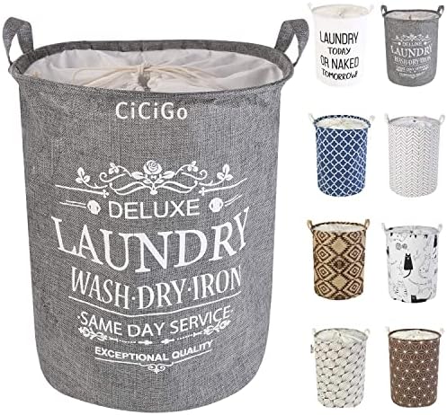 LessMo 19.7" Laundry Hamper, Collapsible Storage Basket With Easy Carry Handles, Waterproof Round Cotton Linen, for Baby Products, Toys, Bedroom Hamper