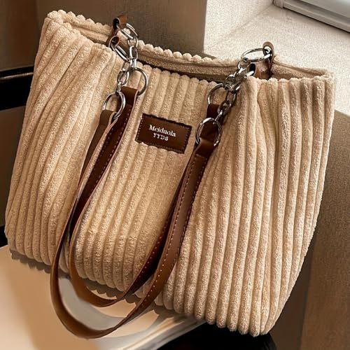 Bolso Tote grande de pana a rayas para mujer miniatura 1