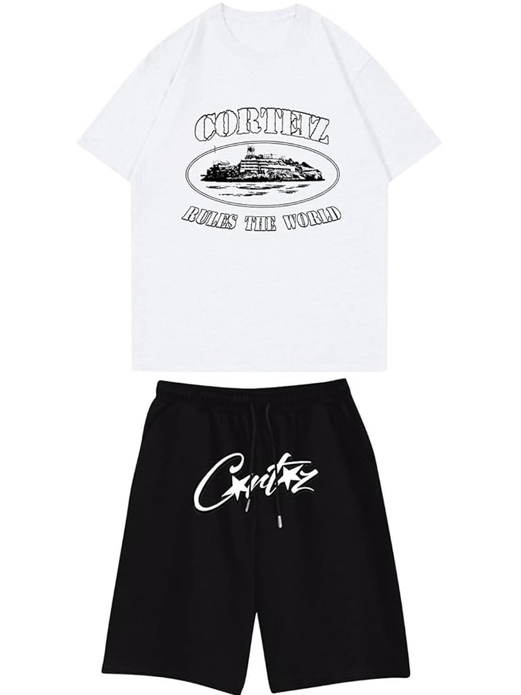 Tracksuit Uomini Y2K Gothic Jogging Suit Manica Corta Sport Leisure Suit Estate Amanti Stampa Collo Rotondo Shorts e T-shirt Set