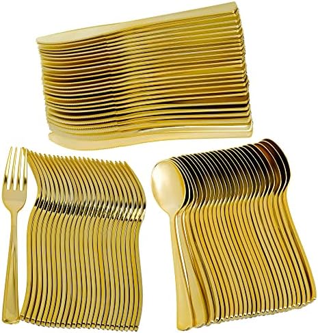 STACKABLES ~ 175 Pcs Dinner Party Set Multi-Use Hard Plastic Elegant White & Gold Dinnerware Set for 25 Guests ~ White with Gold Rim