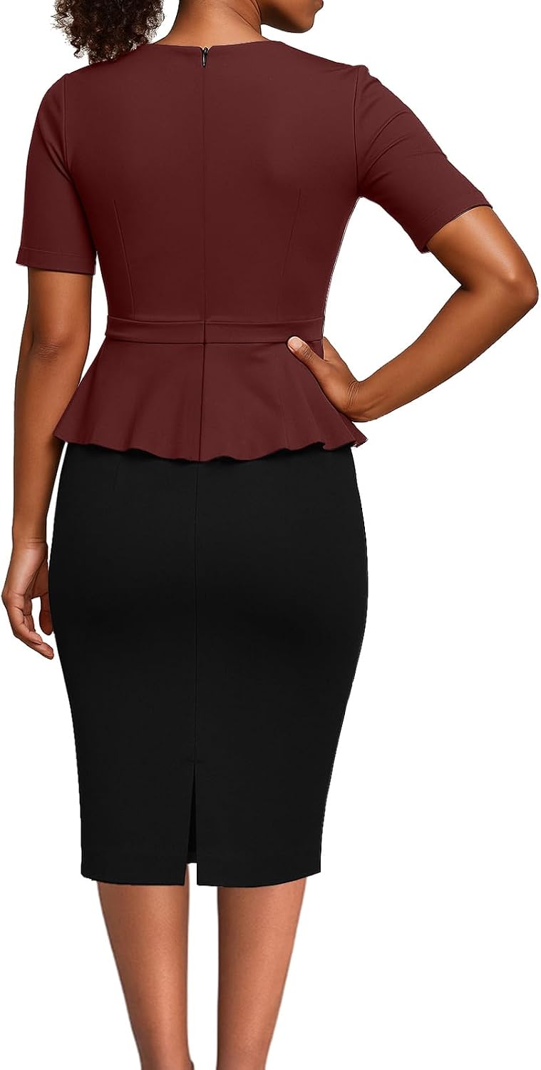 ZonJie Women's Wear to Work Dresses Elegant Short Sleeve Work Business Office Church Bodycon Pencil Dress