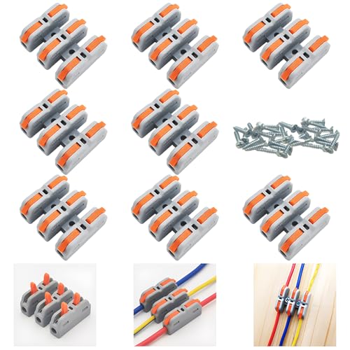 Lever Nut Wire Connectors, CESFONJER Mini Electrical Connectors, SCH-3 Quick Connection Terminal Spring Connector With Fixing screws (8 Pcs)