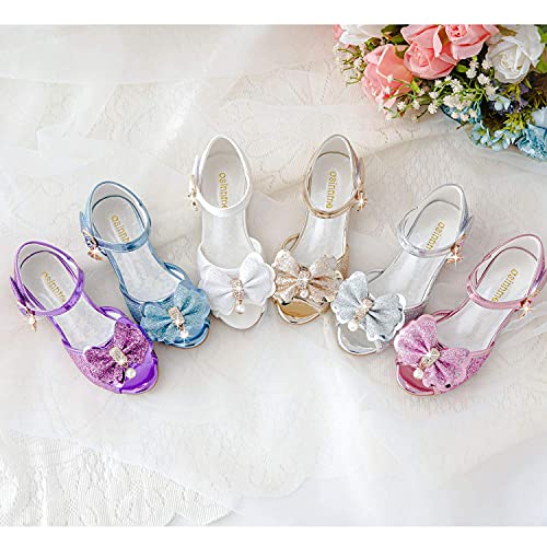 Osinnme Wedge Heel Sequin Sandals For Girls Wedding Dress Size 3 Big Girls Princess Sequin Crystal High Low Heeled Sandals For Big Kids Girl (02Sliver 35) #TOP5