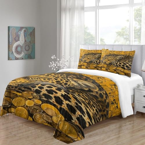 Housses de couettes léopard parure de lit 140x200 microfibre 3 pièces single