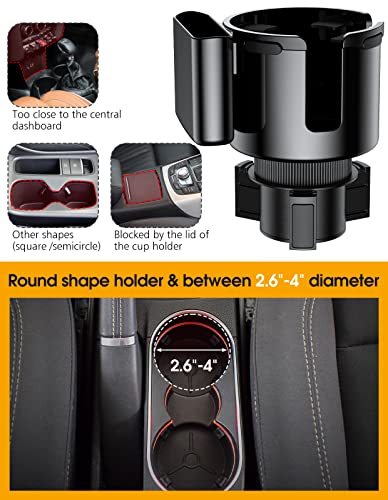Cup Holder Expander For Car，[2023 Upgrade] Large Cup Holder Adapter For Car Fits Most Cup Holder,32/40/64 Oz Bottles & Big Drinks Diameter In 3.0"-4.4",Extensible Adjustable Base #TOP6