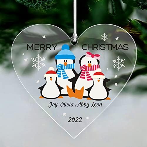 Personalised Christmas Baubles Christmas Tree Decorations Custom 2022 Xmas Family Tree Bauble UV Print Acrylic Xmas Hanging Ornaments Tree Bauble Decoration (Heart Family of 4)