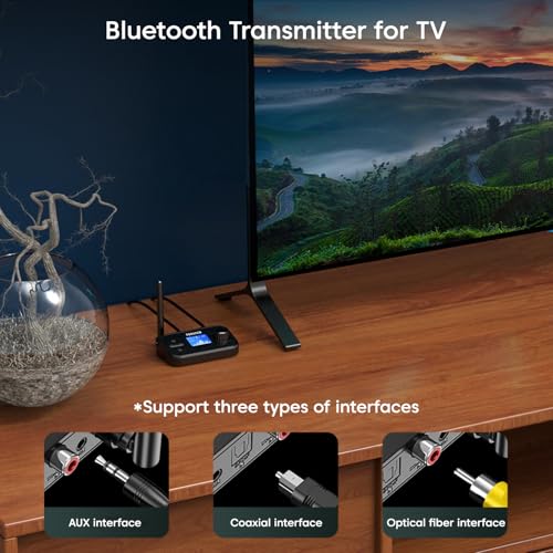 Image of Sounce 3-in-1 Bluetooth 5.0 Audio Adapter with LCD Display - Wireless Transmitter, Receiver & Bypass Mode with AUX /Optical /RCA, Dual Link Support for TV, PC, Home Stereo, Speakers & Headphones