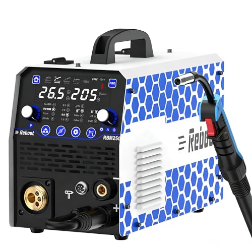 Reboot Saldatrice MIG 205A 8-in-1 di 5ª generazione aggiornata - Gas/Senza gas MIG/MAG, Stick/MMA, Lift TIG, Flux Core/Solid Wire Inverter | Saldatrice per alluminio per professionisti e