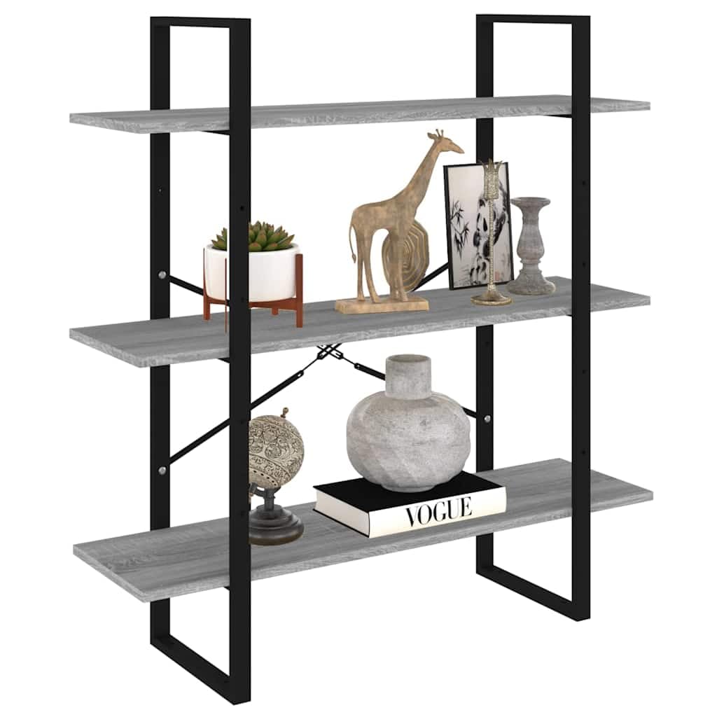Libreria grigia, in legno Sonoma, con struttura in metallo, 100 x 30 x 105 cm, per soggiorno, ufficio, studio, organizer