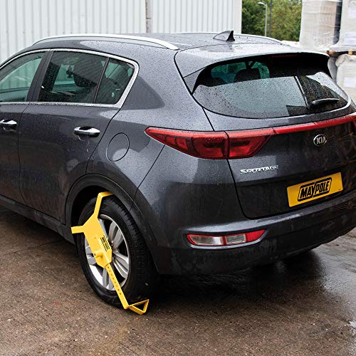 Maypole MP909 Stabile Radkralle, Gelb, Metall, Schlüsselschloss, Radkralle, Schloss