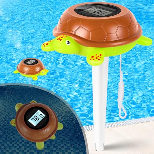PoolLeader 2026 Solar Digital Pool Thermometer with Rope | Backlit LCD Display for Easy Read at Night | 0.5 High Accuracy 10s Fast Response | Turtle Pool Temperature Thermometer for Hot Tub Spa