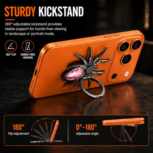 Image of Mizi Spider Phone Ring Holder Stand, 360 Rotating & 180 Flip Finger Grip Kickstand with 3M Adhesive, Zinc Alloy Rhinestone Phone Ring Holder for iPhone, Samsung & All Smartphones - Pink