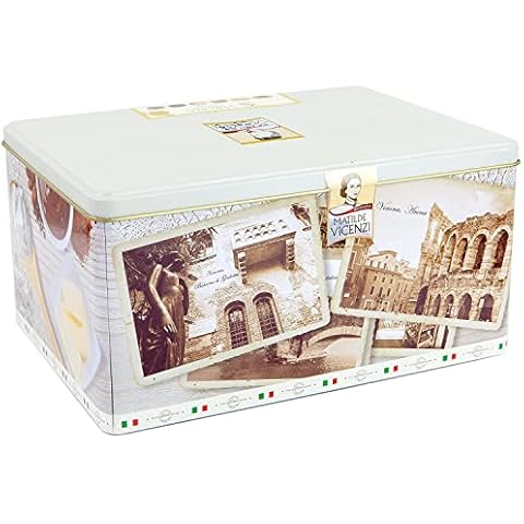Italian Fine Pastry Cookies Assortment From Verona | 6 Different Filling - Hazelnut Chocolate Milk, Raspberry Cashews Almond, Cocoa Cream & Shortbread Cocoa | 24.69 Oz Gift Box Tin Cover