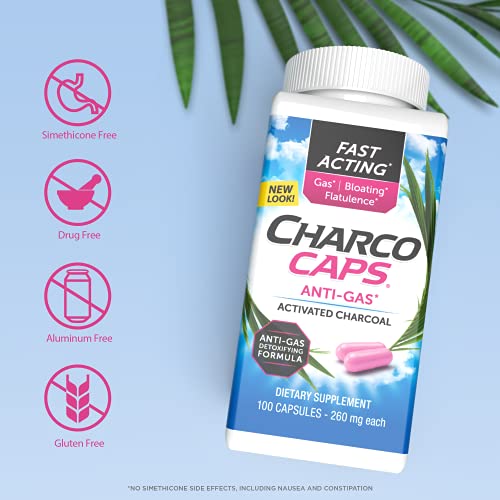 Charcocaps Fast Acting Gas Relief for Bloating & Flatulence, Drug Free Detoxifying Activated Charcoal Formula, 100 Capsules, 30 Day Supply, Pink - Image 6