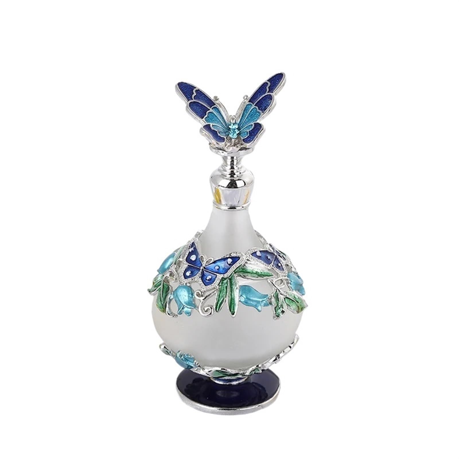 1pc Vintage Parfüm Flasche Metall Emaille Dekor Milchglas Behälter Kreative Vogel/Schmetterling Kappe Nachfüllbare Ätherisches Öl Geschenk Für Das Wohnzimmer Und Tischflächen