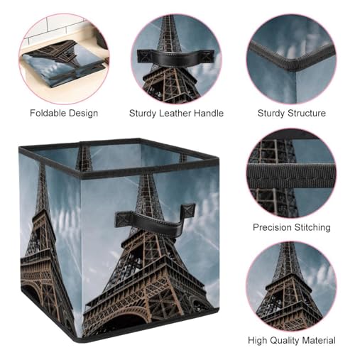 Boîte de rangement Tour Eiffel motif rétro en tissu haut de gamme - 5