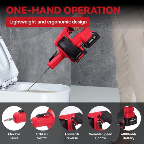 Cordless Drain Cleaner Electric Plumbing Snake - with 7.0m Cleaning Spiral Forward/Reverse, Drain Clog Remover Pipe Cleaner (Incl. 2 Batteries) 5 Cordless Drain Cleaner Electric Plumbing Snake - with 7.0m Cleaning Spiral Forward/Reverse, Drain Clog Remover Pipe Cleaner (Incl. 2 Batteries) - Image 5