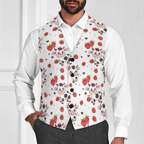 Cute Cow Strawberry Novelty Men's Suit Vest Casual Formal Dress Vests Business Waistcoat2