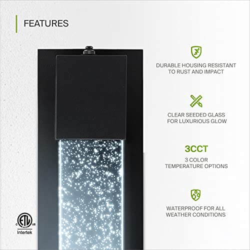 Asd Led Wall Mount Light Fixture | Crystal Bubble Glass Lighting Sconce | 13 Inch 11.5W (50W) 120V 500Lm 3000K 4000K 5000K Adjustable | Dusk To Dawn Photocell, Waterproof, Etl Listed | Black #TOP1