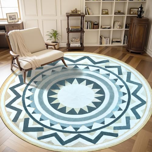 Tapis rond lavable en machine antidérapant et doux beige - 3