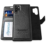 AMOVO Leather Case for Galaxy Note 10 Plus (6.8’’) [Genuine Leather] Samsung Galaxy Note 10+ Wallet Case Detachable [2 in 1 Folio] [Wristlet] Note10+ Leather Folio (Note10Plus, Genuine Leather Black)