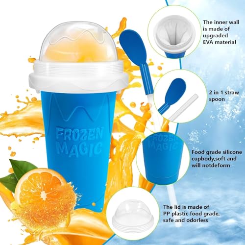 Slushie Cup Slushie Maker Cup Magic Quick Frozen Smoothies Cup, Slushie Machine for Home Squeeze Slushie Cup ,DIY Slushie Maker Cup Gifts (Blau + Gelb, Groß) – Bild 3