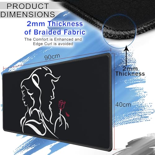 Image of Storite 900x400x2mm Extended Gaming Mouse Pad for Laptop /Computer with Stitched Embroidery Edges and Water Resistance Coating Natural Non Slippery Rubber Base Mousepad Desk Mat - Lovers Design Theme