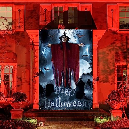 Crenics Decorações de Halloween, pano de fundo gigante feliz de Halloween 1,8 x 3,5 m, faixa assusta