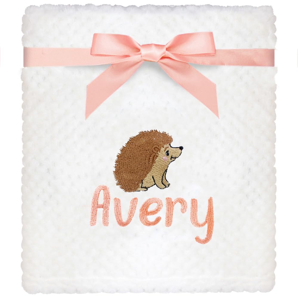 TeddyT's Personalised Baby Waffle Blanket With Embroidered British Forest Animals (Happy Hedgehog)