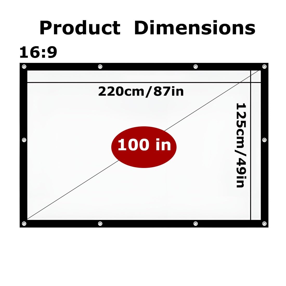 Portable Écran Vidéoprojecteur pour Home Cinéma 150/180 Pouces, 16:9 4K HD Écran de Projection Pliable Anti-Plis pour for Extérieur(100in)