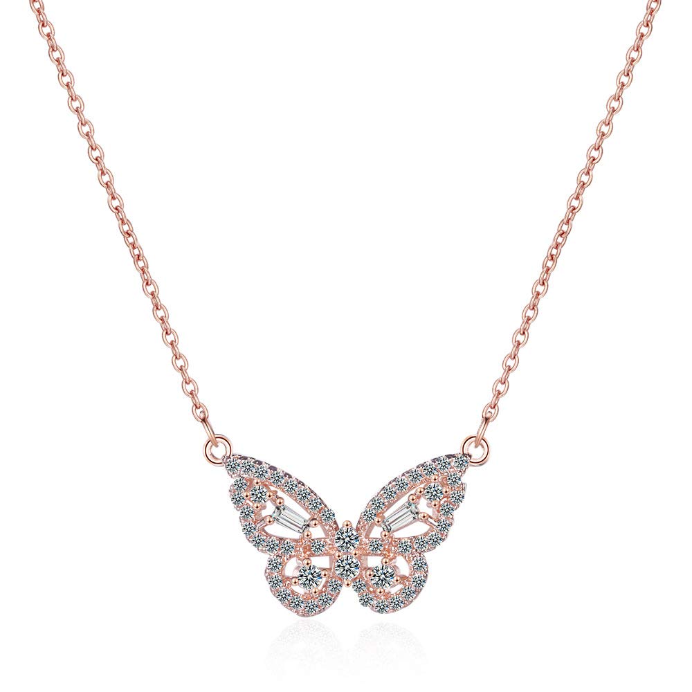 Prachtige womens koper materiaal slimme hanger vlinder ketting mode rose gouden ketting ketting micro ingelegde hazeliet sieraden