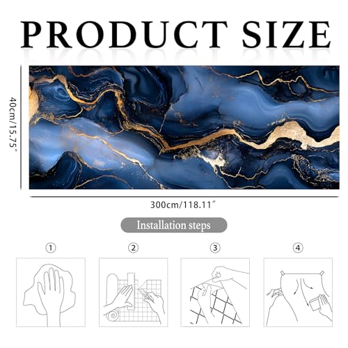 Image of Nuxovilar Navy Gold Marble Vein Wallpaper Peel Stick Vinyl 15.75x118.11