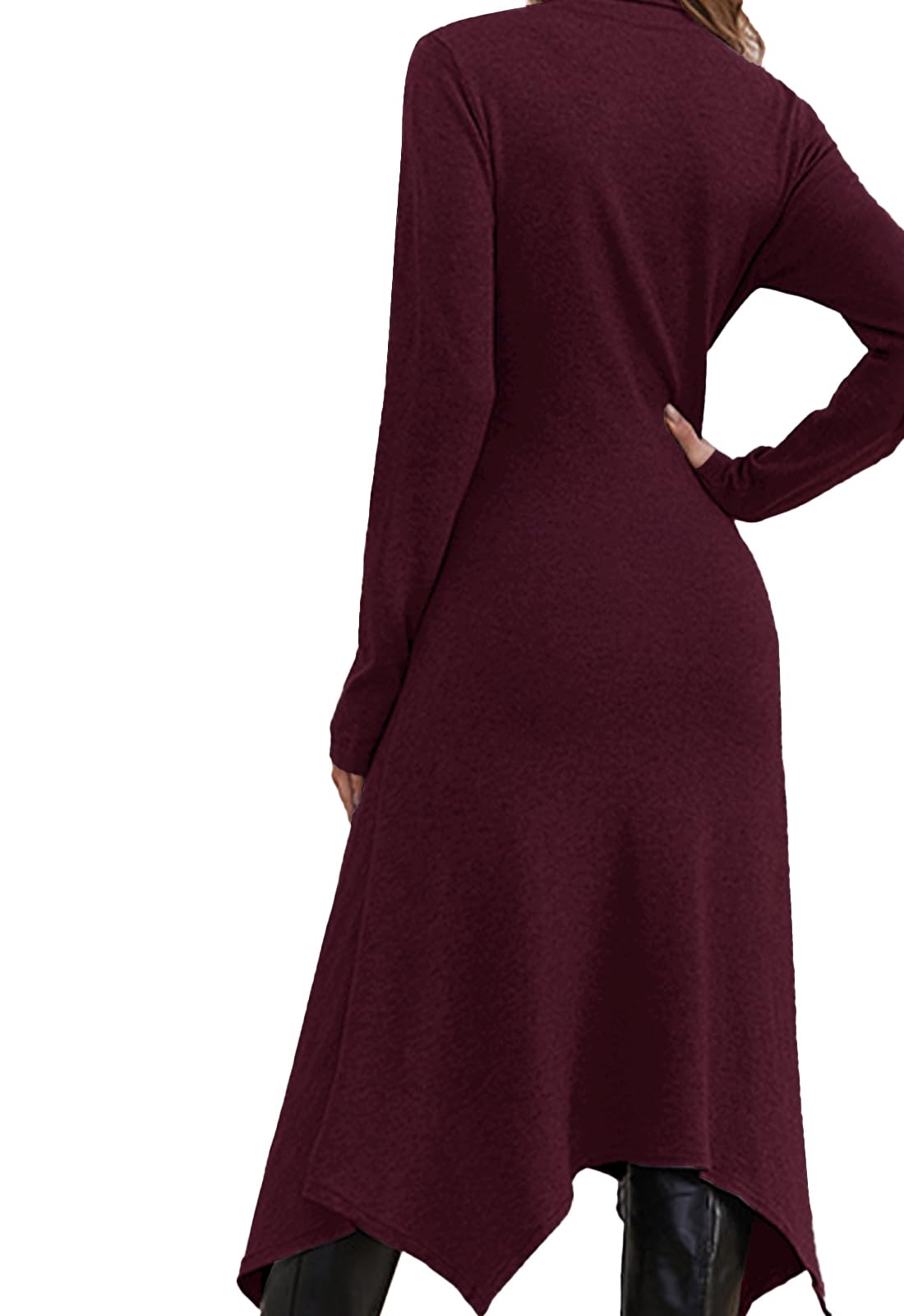 JayscreateEU Abito da donna in maglia per l'autunno, l'inverno, l'autunno, l'autunno, l'autunno, l'autunno, il vestito midi con collo alto, a maniche lunghe, con cintura, abito caldo ad A
