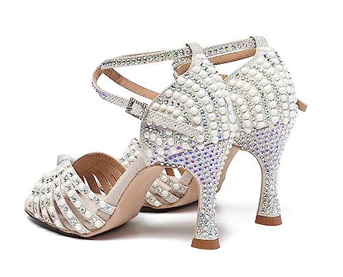 Womens Beaded Latin Salsa Dancing Shoes Ankle Strap Wedding Evening Sandals3
