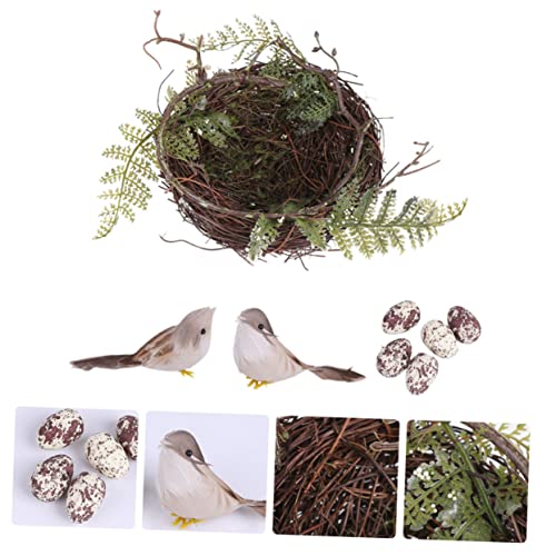 Image of 1Set Rattan Bird Nest Decoration with Artificial Birds and Eggs Decorative Home Craft Ornament for Garden Patio and Spring Decor