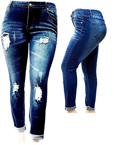 Jack David Womens Super Plus Size Ripped Destroy Denim Distressed Skinny Jeans Stretchy Pants4