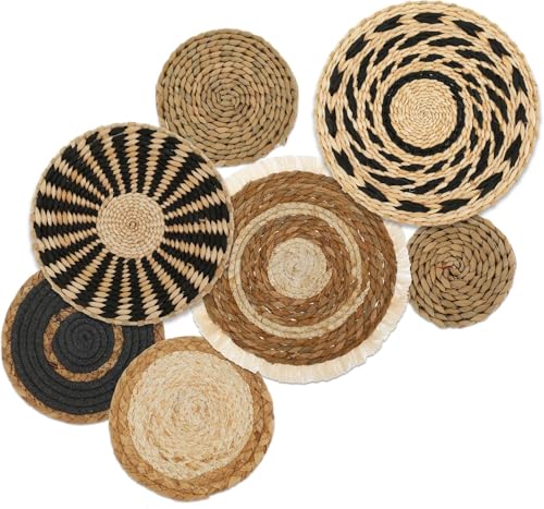 La Mejor Recopilación de Decoración de pared comprados en linea. 43 7 Piezas Cestas de Pared Bohemias Redondas Decoración de Pared de Mimbre de Ratán a Mano para Dormitorio, Sala de Estar (Estilo B)