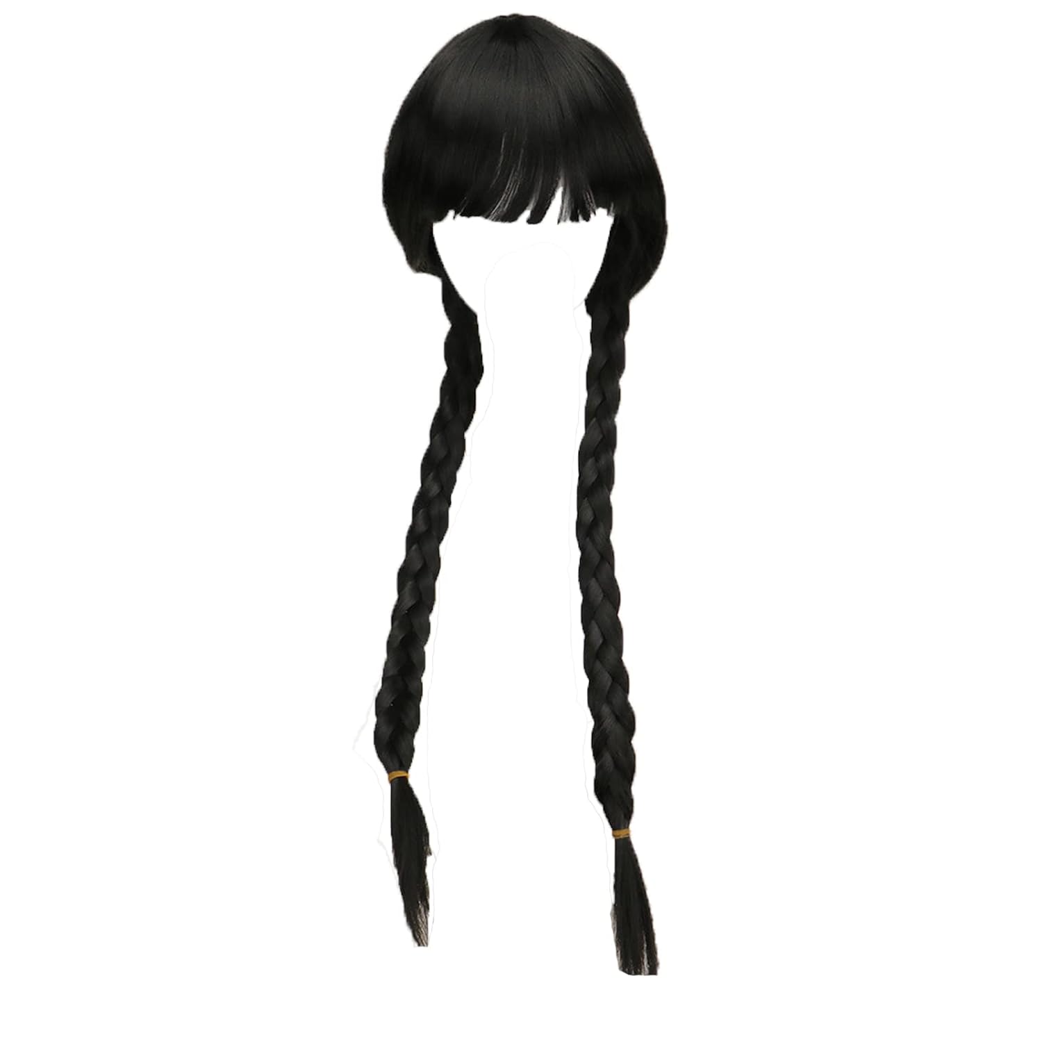Perruque Fibre Résistante Chaleur Perruque Mercredi Addams Avec Frange - Longues Tresses Noires - Cosplay Halloween - Fibre Résistante à La Chaleur Perruque Mercredi Addams Bal