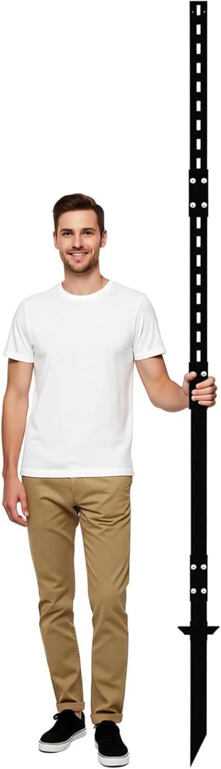 8 Ft Sign Post for Outside, Heavy Duty Yard Signs Stakes, 96 inch Metal Lawn Pole with Holes for Events, Parking, Garage, Bar, Easy Assembly,Rust-Resistant Durable DIY 1Pcs Black