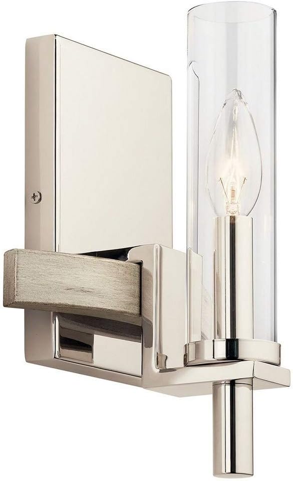 Kichler 44287WWW Transitional One Light Wall Sconce from Telan Collection in Chrome Finish, White Washed Wood