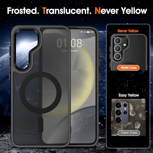 Image of Oterkin Magnetic for Samsung Galaxy S26 Case Matte, S26 Phone Case Compatible with MagSafe Frosted Translucent Shockproof Anti-Scratch Slim Fit Case Military Grade Protection (Black)