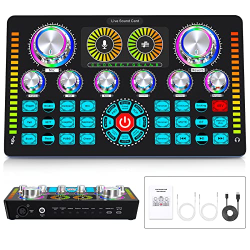 Audio-Schnittstelle,Live-Soundkarte mit XLR, 48V Phantomspeisung, Sprachwechsel, ideal für Podcasting, Livesound und Aufnahmen, kompatibel mit XLR-Kondensator mikrofon und dynamischem Mikrofon